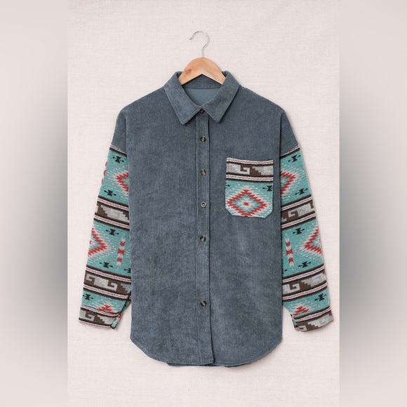 Geometric Button Up Dropped Shoulder Jacket - Picture 5 of 7